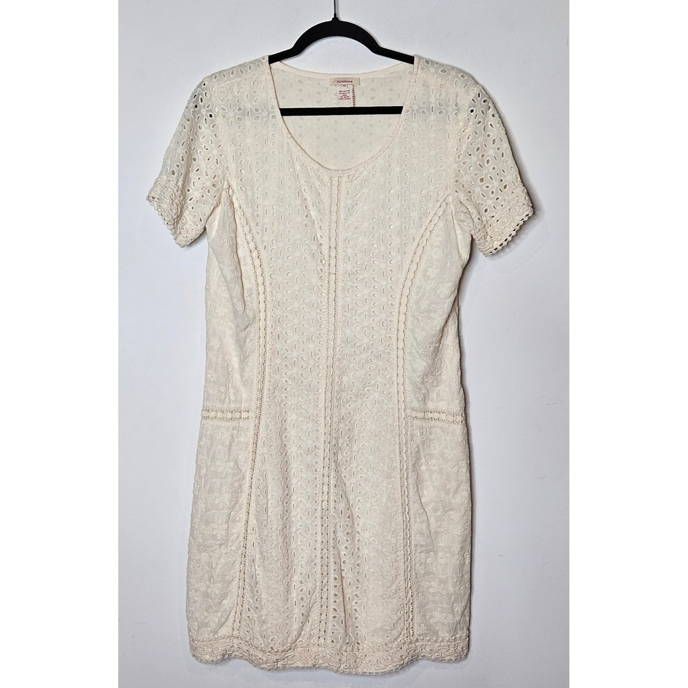 Sundance Eyelet Embroidered Dress Sz 10 White Cotton Summer Casual Boho Cottage - Picture 1 of 5